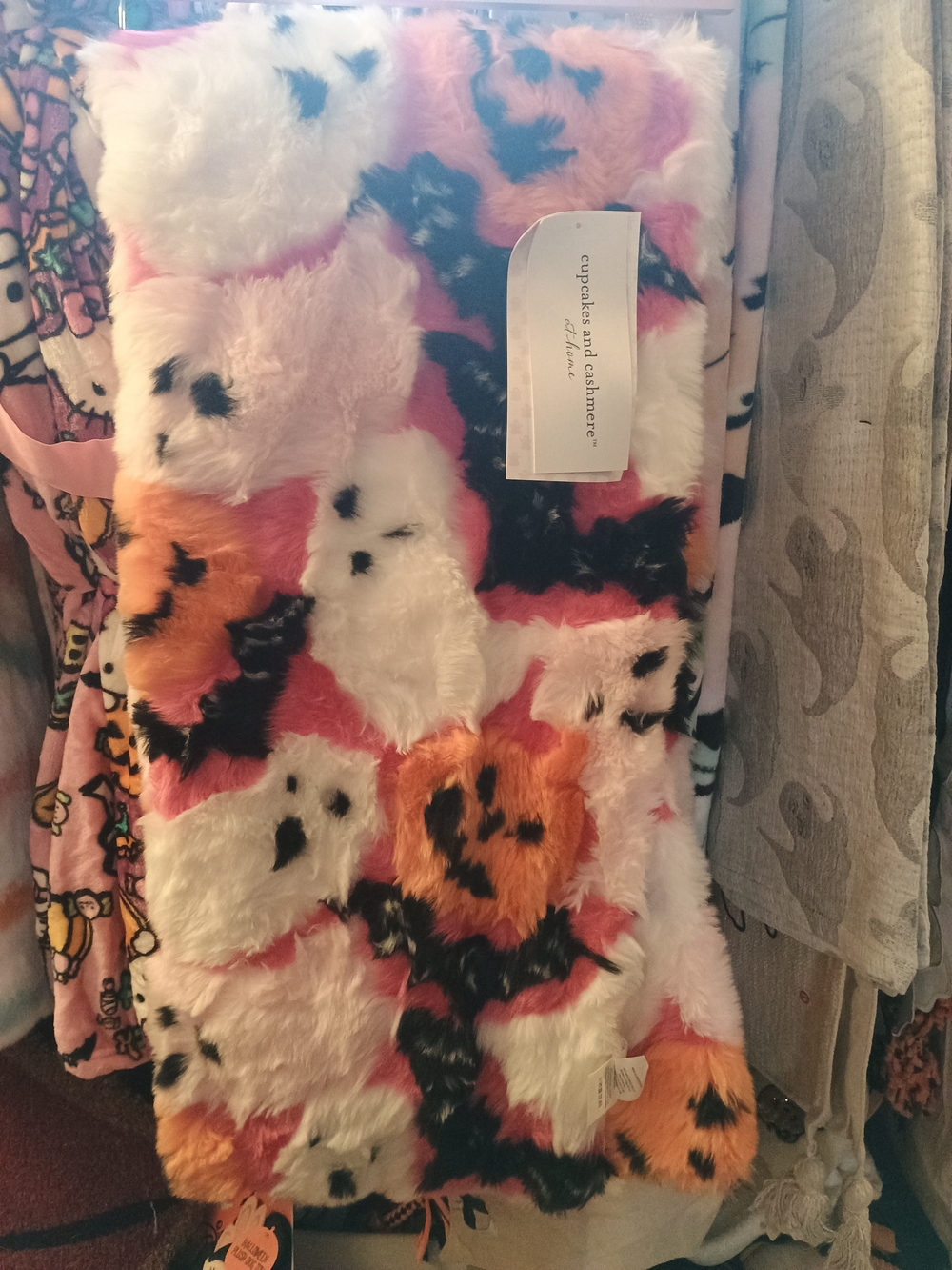 cupcakes & cashmere Pink, Orange, White & Black Faux Fur Accent Pillow